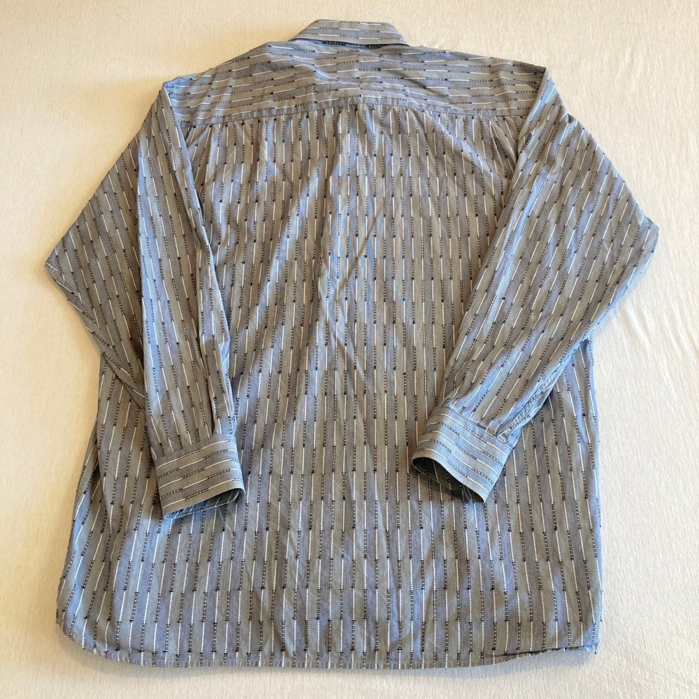 Johnston & Murphy‎ Shirt Mens Large Blue Gray Geometric Striped Dobby Cotton - Picture 12 of 13